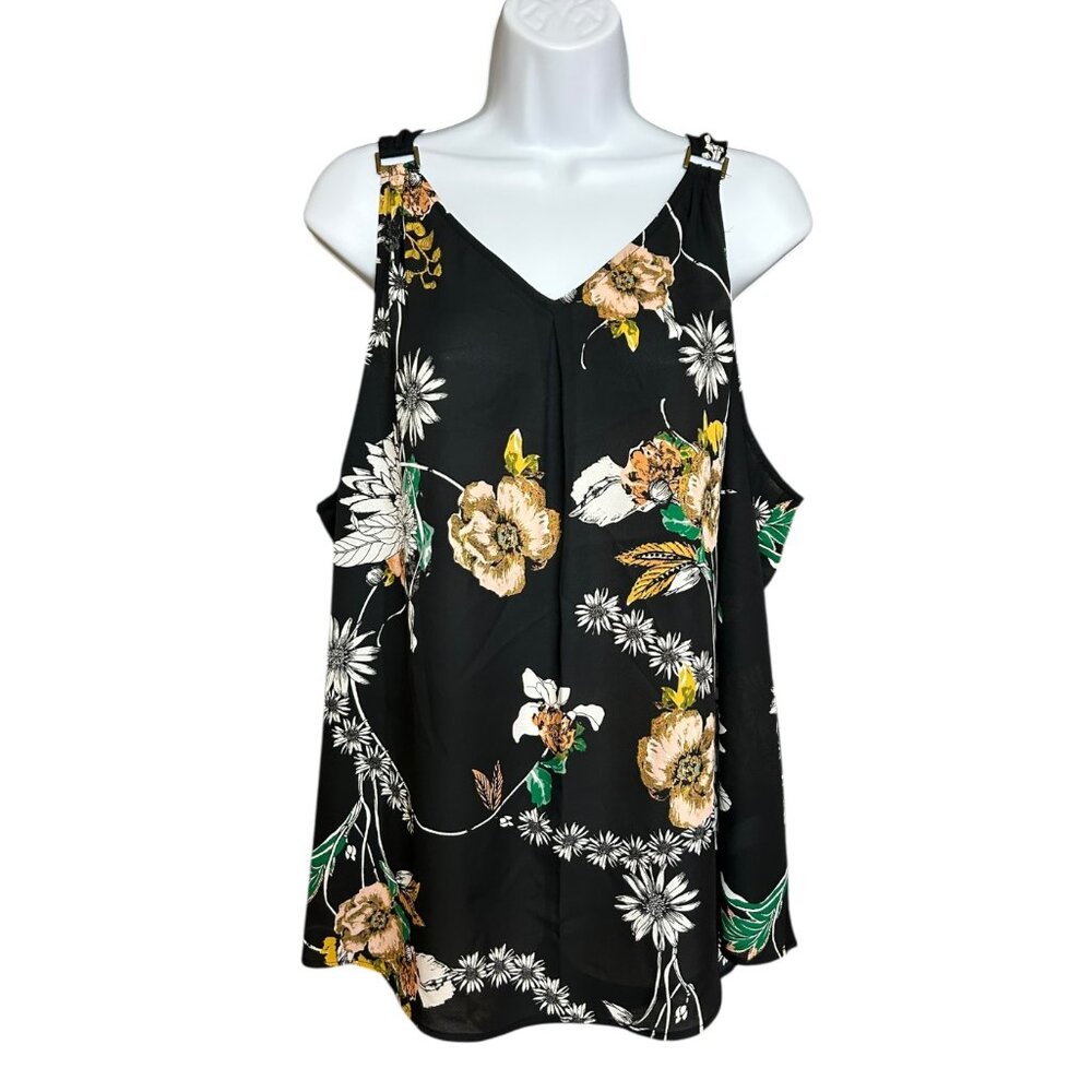 Maurices Floral Flowy Tank Top Black Plus Size 1X